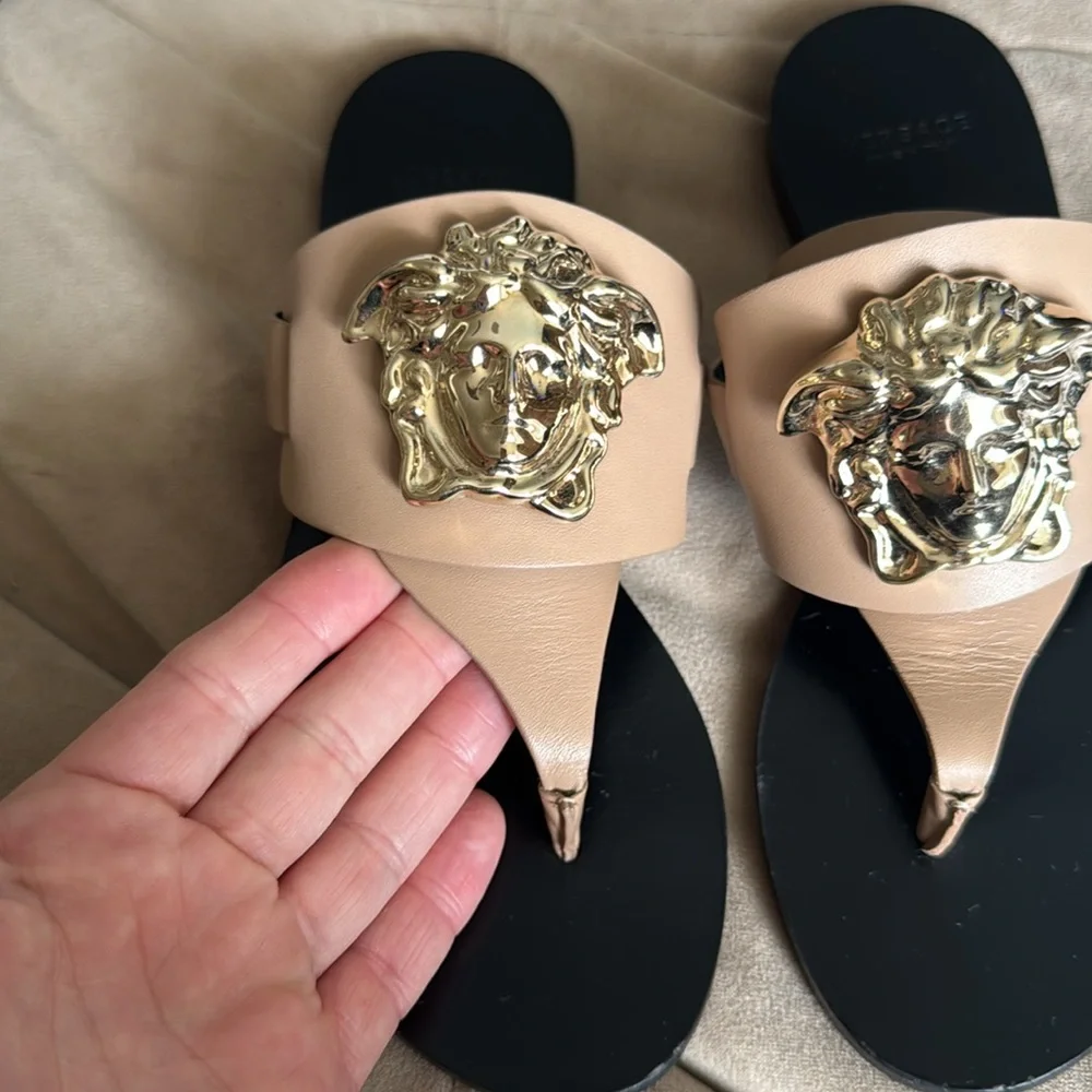 Versace tan gold Medusa sandals - Picture 5 of 15